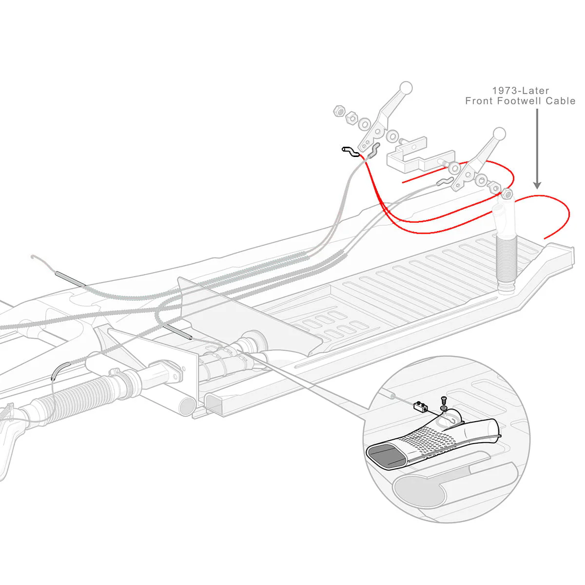 Heater Cable for Front Foot Well Vent for T1 1973-79 - Speedometer & Auto Electric